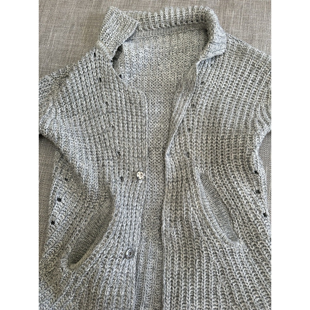 Women's Boho Gray Lightweight Cardigan Sz L Cottage Core Cotton Chunky Knit